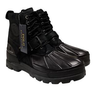 Polo Ralph Lauren Duck Boots Men10.5 Black Oslo Hydroguard Leather Suede NEW